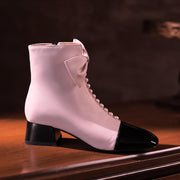Women's Bow Detai Block Low Heel Ankle Boots Y2739 Boots Y2739