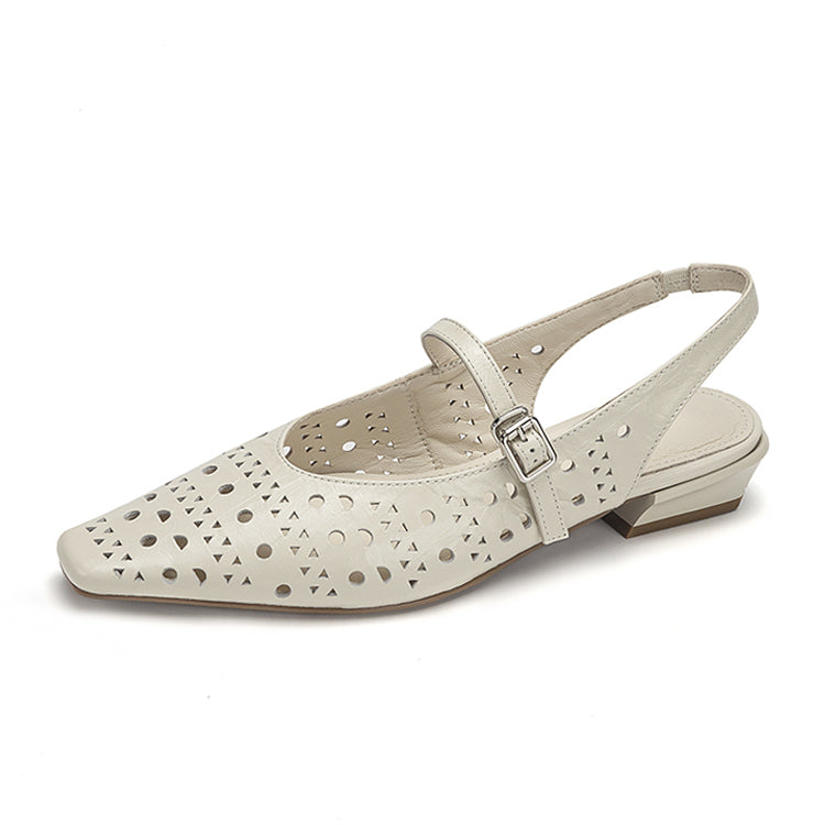 Almond-Toe Perforated Leather Slingbacks Y2825