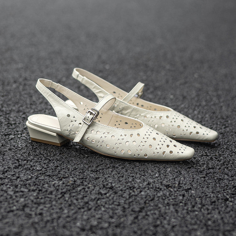 Almond-Toe Perforated Leather Slingbacks Y2825