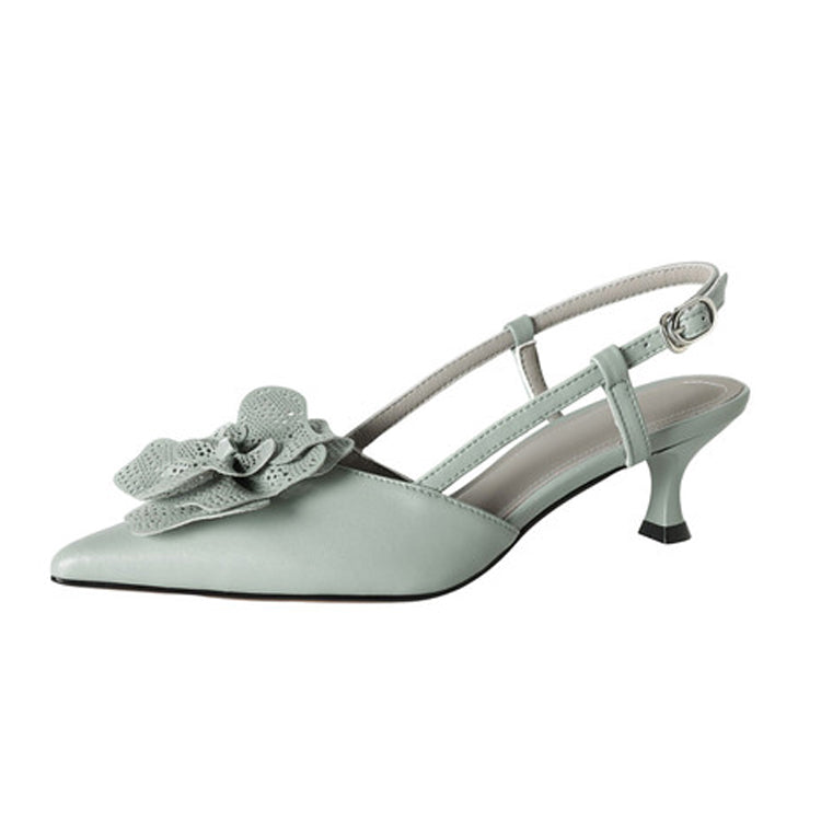 Flower Embellished Pointed-toe Kitten Heel Slingbacks Y2775