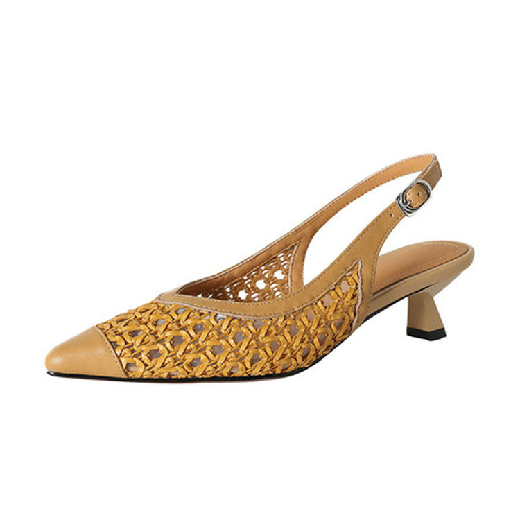Pointed-toe Woven Leather Kitten Heel Slingbacks Y2776