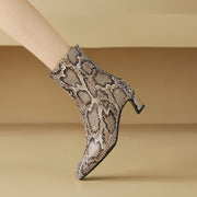 Isyou ibeauty Snake-Print Leather Square-Toe Ankle Boots Y2744 Boots Y2744