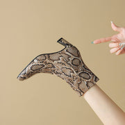 Isyou ibeauty Snake-Print Leather Square-Toe Ankle Boots Y2744 Boots Y2744