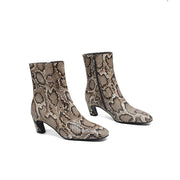 Isyou ibeauty Snake-Print Leather Square-Toe Ankle Boots Y2744 Boots Y2744