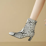 Isyou ibeauty Snake-Print Leather Square-Toe Ankle Boots Y2744 Boots Y2744