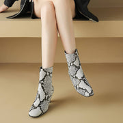 Isyou ibeauty Snake-Print Leather Square-Toe Ankle Boots Y2744 Boots Y2744