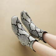 Isyou ibeauty Snake-Print Leather Square-Toe Ankle Boots Y2744 Boots Y2744