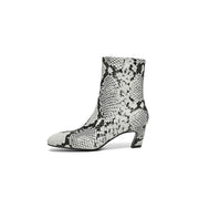 Isyou ibeauty Snake-Print Leather Square-Toe Ankle Boots Y2744 Boots Y2744