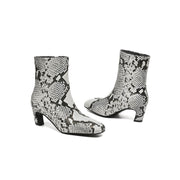 Isyou ibeauty Snake-Print Leather Square-Toe Ankle Boots Y2744 Boots Y2744