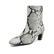 Isyou ibeauty Snake-Print Leather Square-Toe Ankle Boots Y2744 Boots Y2744 Black Leather lining US5/EU34
