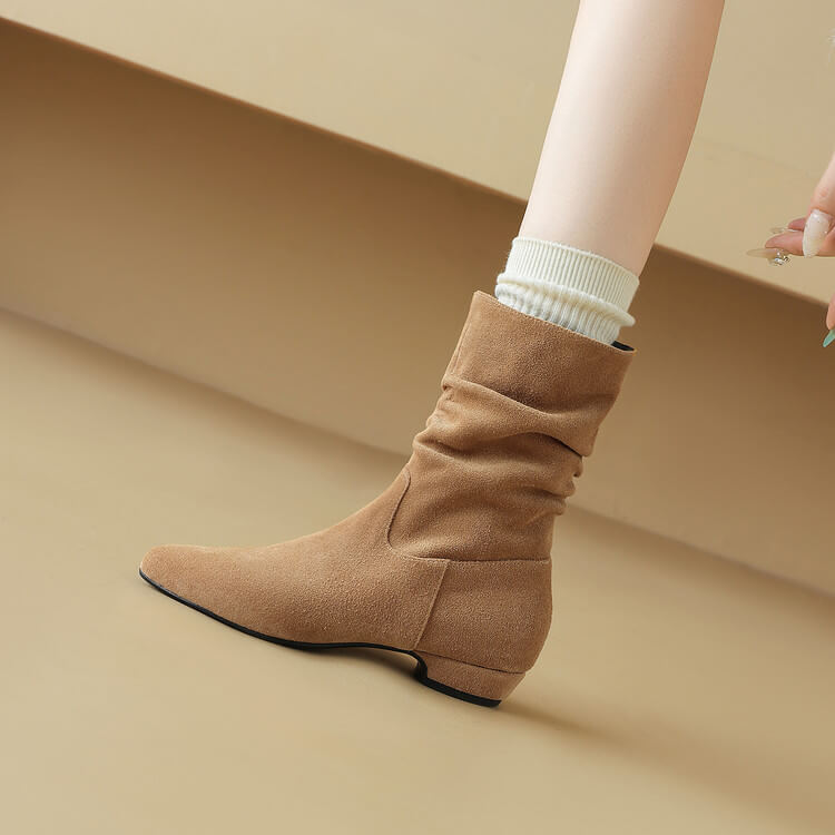 Women's Suede Slouch Mid-Calf Boots – Pointed Toe Comfortable Fall Winter Ankle Boots Y2748 Boots Y2748