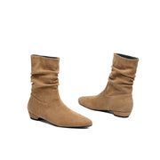 Women's Suede Slouch Mid-Calf Boots – Pointed Toe Comfortable Fall Winter Ankle Boots Y2748 Boots Y2748