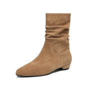 Women's Suede Slouch Mid-Calf Boots – Pointed Toe Comfortable Fall Winter Ankle Boots Y2748 Boots Y2748 Camel Leather lining US5/EU34