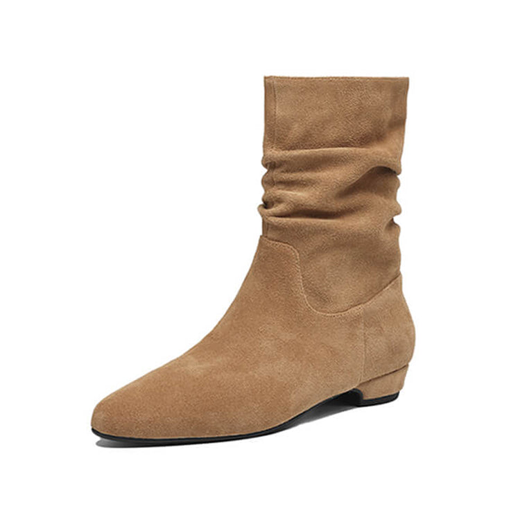 Women's Suede Slouch Mid-Calf Boots – Pointed Toe Comfortable Fall Winter Ankle Boots Y2748 Boots Y2748 Camel Leather lining US5/EU34