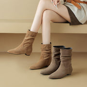 Women's Suede Slouch Mid-Calf Boots – Pointed Toe Comfortable Fall Winter Ankle Boots Y2748 Boots Y2748