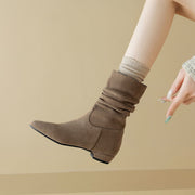 Women's Suede Slouch Mid-Calf Boots – Pointed Toe Comfortable Fall Winter Ankle Boots Y2748 Boots Y2748