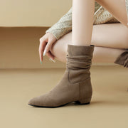 Women's Suede Slouch Mid-Calf Boots – Pointed Toe Comfortable Fall Winter Ankle Boots Y2748 Boots Y2748
