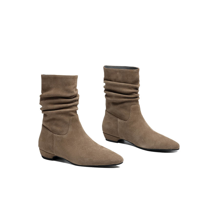 Women's Suede Slouch Mid-Calf Boots – Pointed Toe Comfortable Fall Winter Ankle Boots Y2748 Boots Y2748
