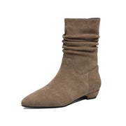Women's Suede Slouch Mid-Calf Boots – Pointed Toe Comfortable Fall Winter Ankle Boots Y2748 Boots Y2748 Khaki Leather lining US5/EU34