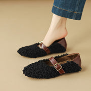 Handmade Wool Blend Mary Jane Flats – Warm Fleece-Lined Winter Shoes Y2754 Flats Y2754