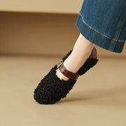 Handmade Wool Blend Mary Jane Flats – Warm Fleece-Lined Winter Shoes Y2754 Flats Y2754