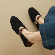Handmade Wool Blend Mary Jane Flats – Warm Fleece-Lined Winter Shoes Y2754 Flats Y2754