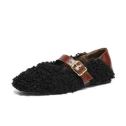 Handmade Wool Blend Mary Jane Flats – Warm Fleece-Lined Winter Shoes Y2754 Flats Y2754 Black US5/EU34