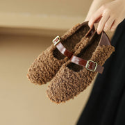 Handmade Wool Blend Mary Jane Flats – Warm Fleece-Lined Winter Shoes Y2754 Flats Y2754