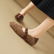 Handmade Wool Blend Mary Jane Flats – Warm Fleece-Lined Winter Shoes Y2754 Flats Y2754