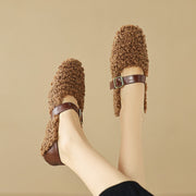 Handmade Wool Blend Mary Jane Flats – Warm Fleece-Lined Winter Shoes Y2754 Flats Y2754