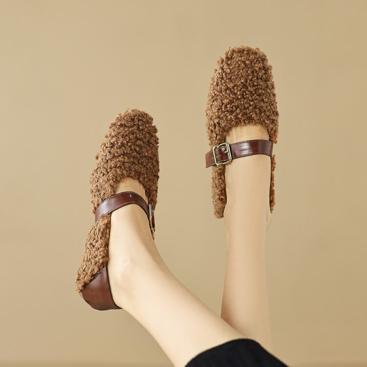 Handmade Wool Blend Mary Jane Flats – Warm Fleece-Lined Winter Shoes Y2754 Flats Y2754