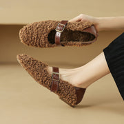 Handmade Wool Blend Mary Jane Flats – Warm Fleece-Lined Winter Shoes Y2754 Flats Y2754