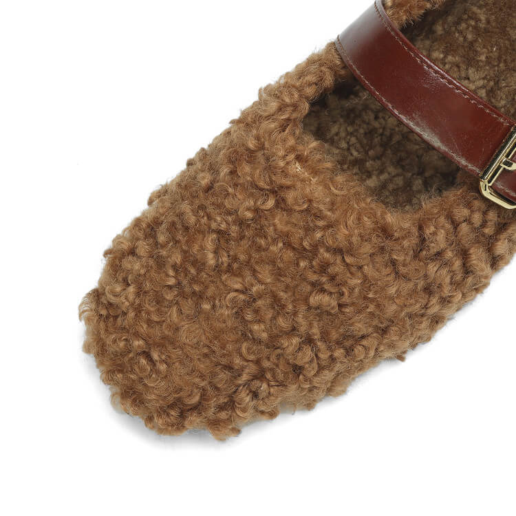 Handmade Wool Blend Mary Jane Flats – Warm Fleece-Lined Winter Shoes Y2754 Flats Y2754