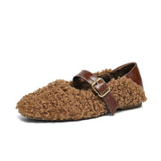 Handmade Wool Blend Mary Jane Flats – Warm Fleece-Lined Winter Shoes Y2754 Flats Y2754 Brown US5/EU34