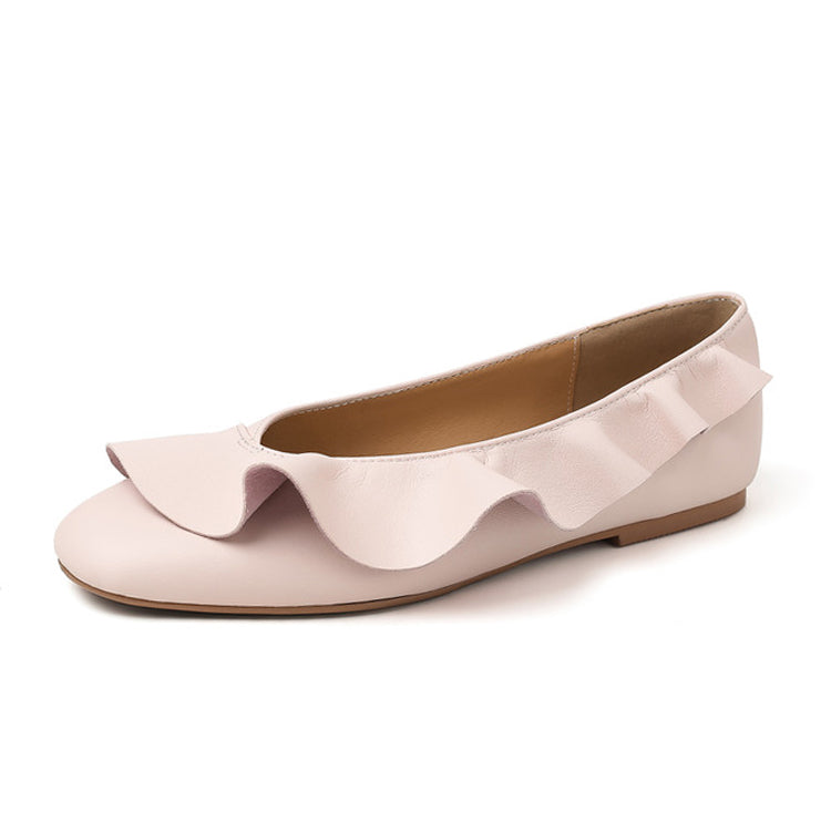 Ruffle-Trim Leather Ballet Flats Y2872