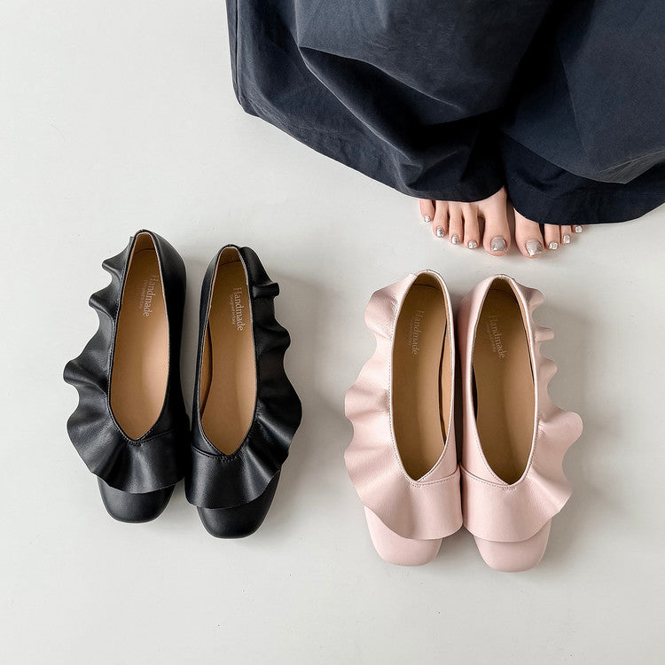 Ruffle-Trim Leather Ballet Flats Y2872