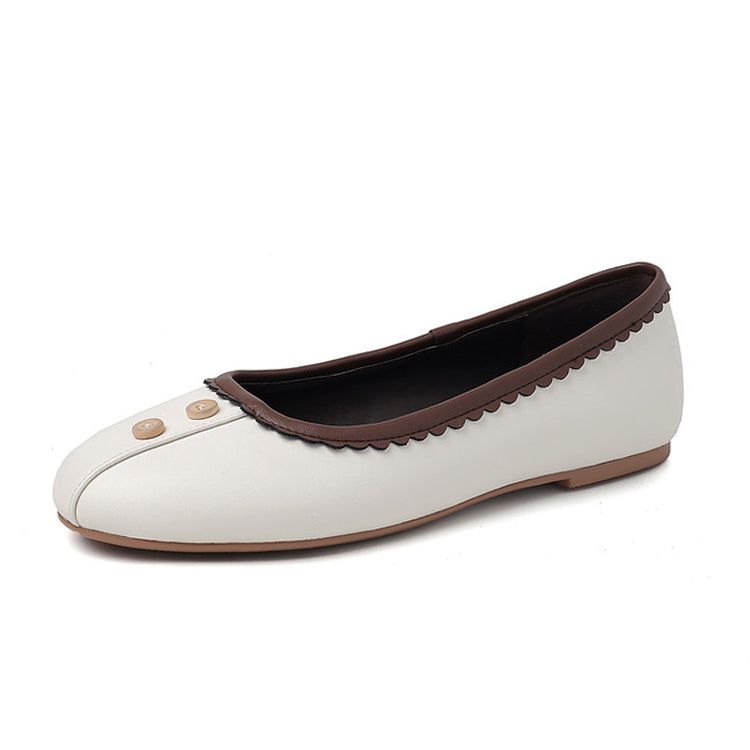 Scalloped Trim Leather Ballet Flats Y2869