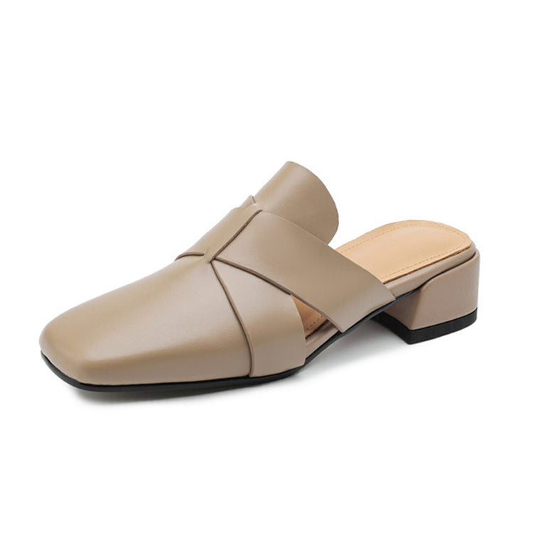 Sauare-Toe Leather Cross-strap mules Y2794