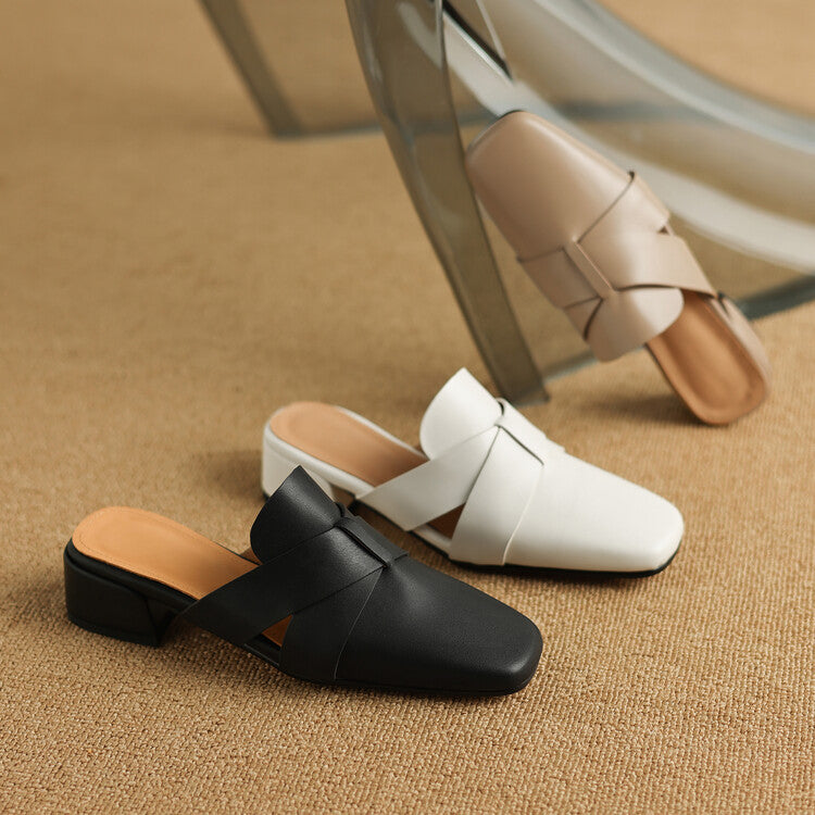 Sauare-Toe Leather Cross-strap mules Y2794