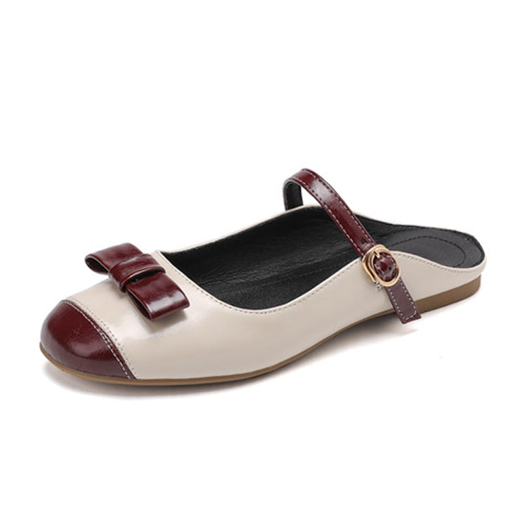 Sheepskin Mary Jane Mule Flats with Bow Detail Y2865