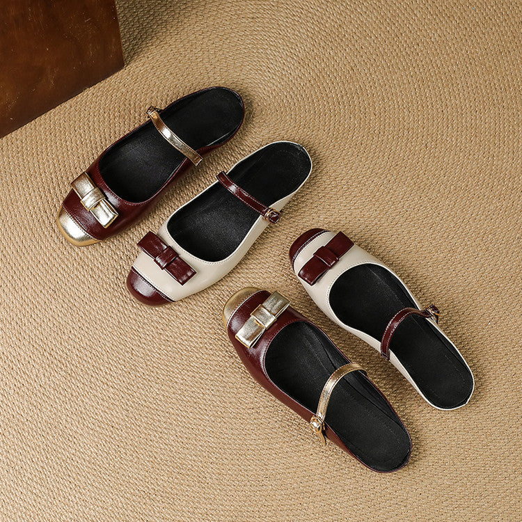 Sheepskin Mary Jane Mule Flats with Bow Detail Y2865