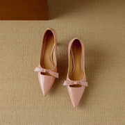 pair of pink bow detail kitten heel pumps,top view02