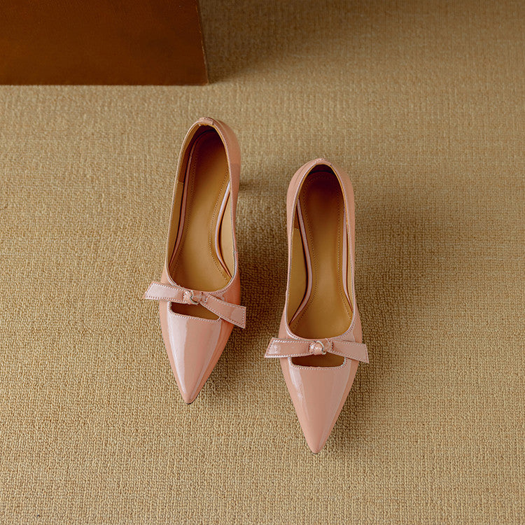 pair of pink bow detail kitten heel pumps,top view02