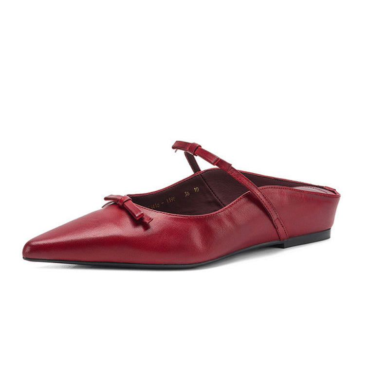 Vintage-Inspired Pointed Toe Leather Mary Jane Mules Y2839