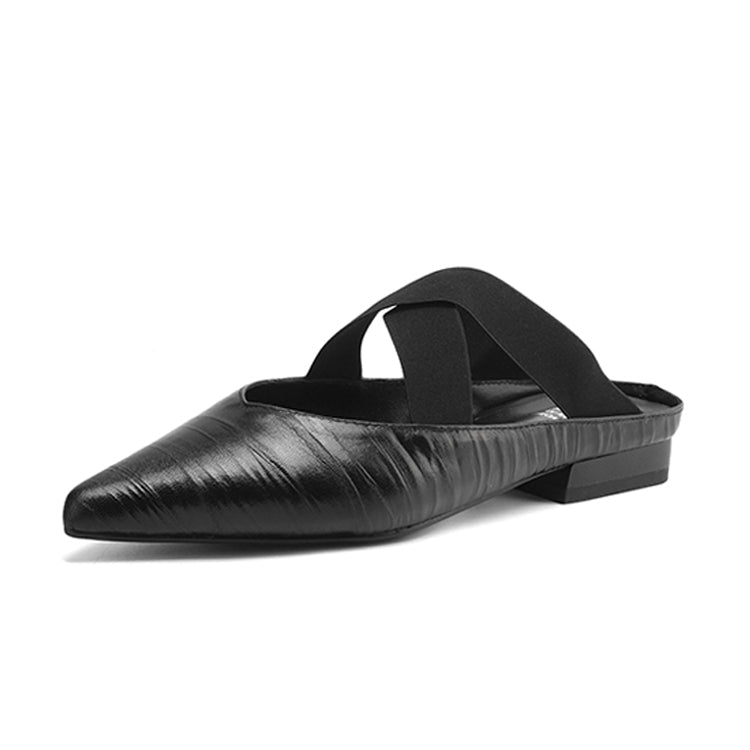 Sheepskin Cross-Strap Mule Flats Y2853
