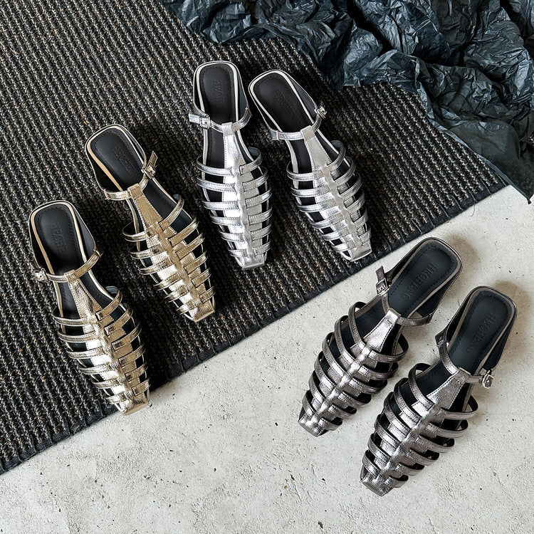 Metallic Sheepskin Fisherman Mules Y2813