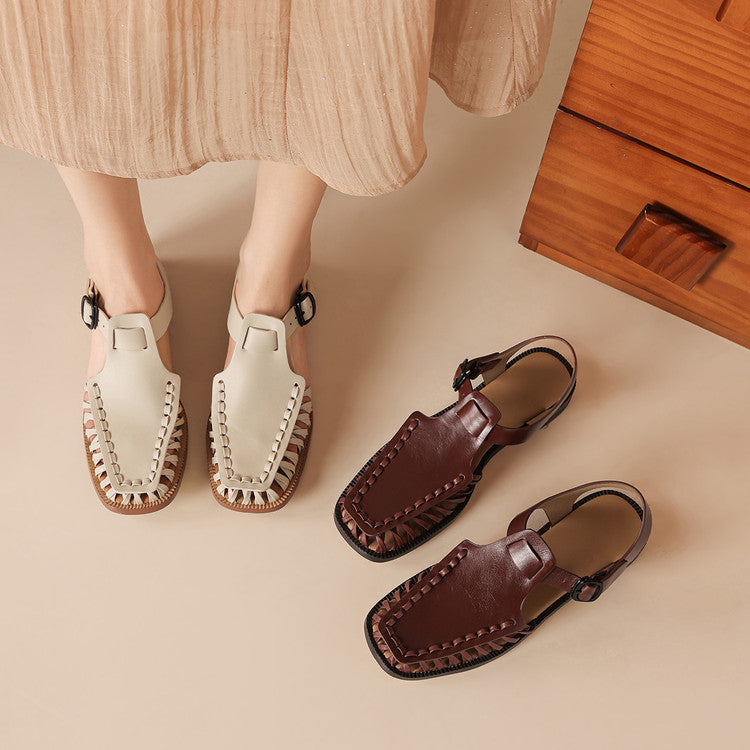 Square Toe Woven Leather Fisherman Sandals Y2799