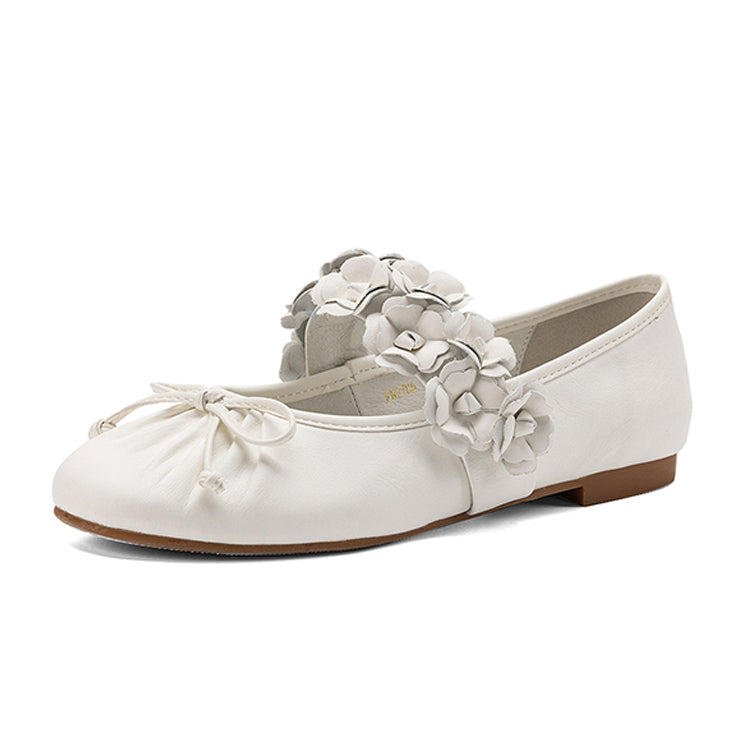 Floral Embellished Sheepskin Ballet Mary Jane Flats Y2836