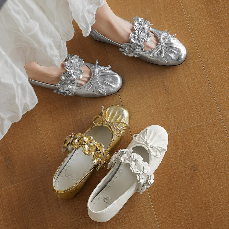 Floral Embellished Sheepskin Ballet Mary Jane Flats Y2836
