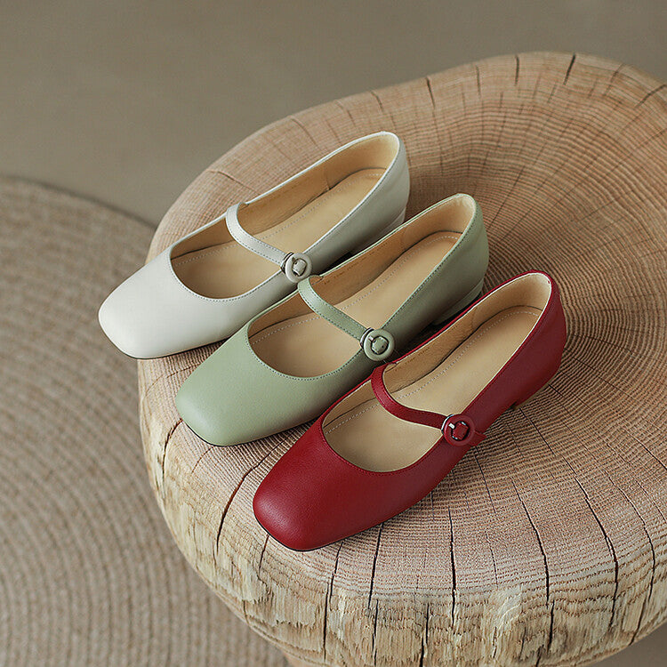 Minimalist Leather Mary Jane Flats Y2846